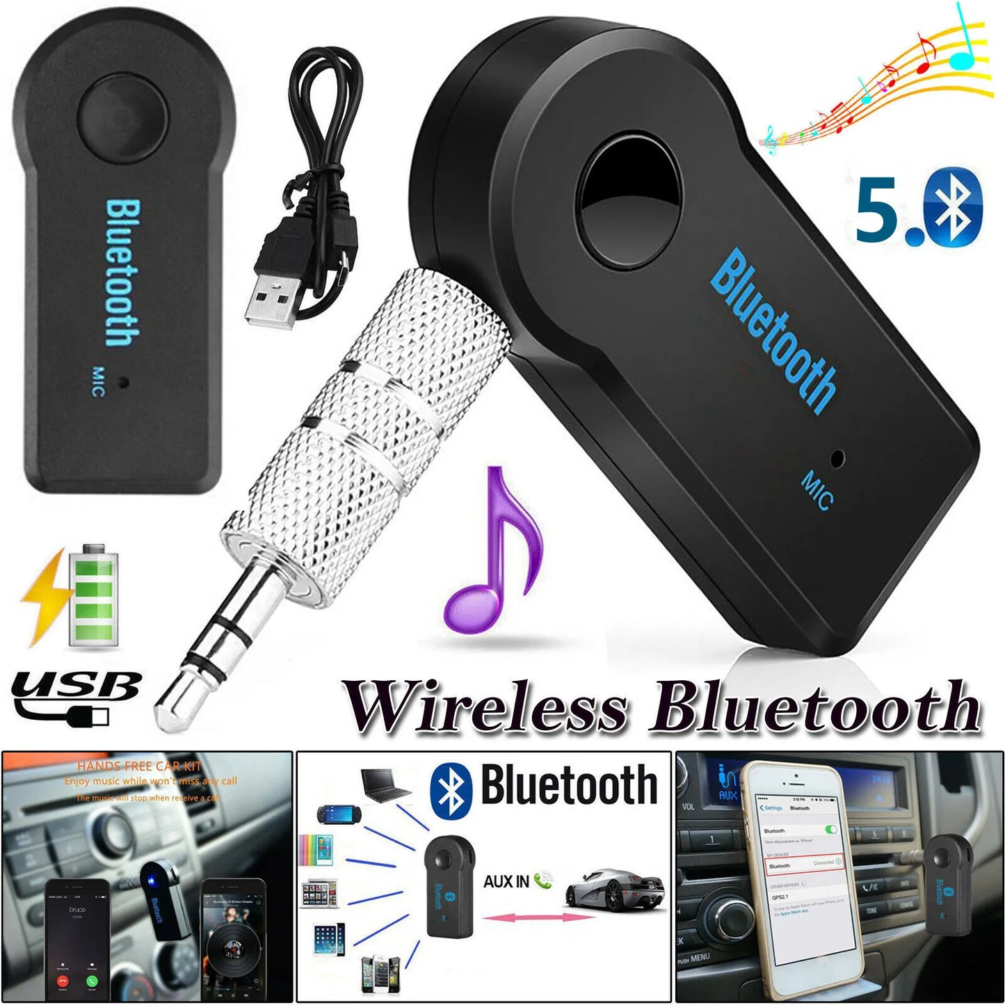 Bluetooth 5.0 Audio Receiver Adapter – 3.5mm AUX