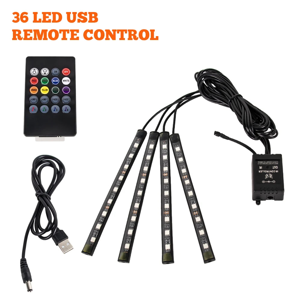RGB LED Car Interior Ambient Light – 48/72 LED, Music Sync