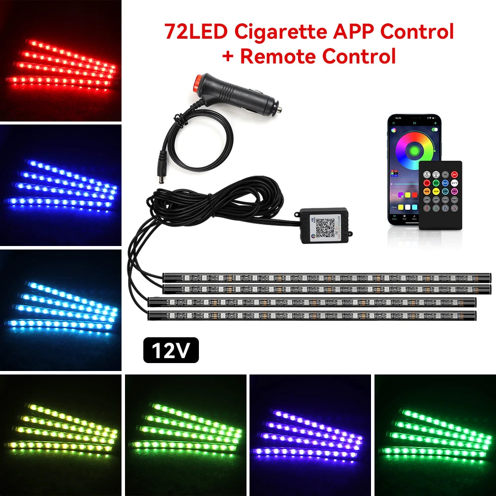 RGB LED Car Interior Ambient Light – 48/72 LED, Music Sync