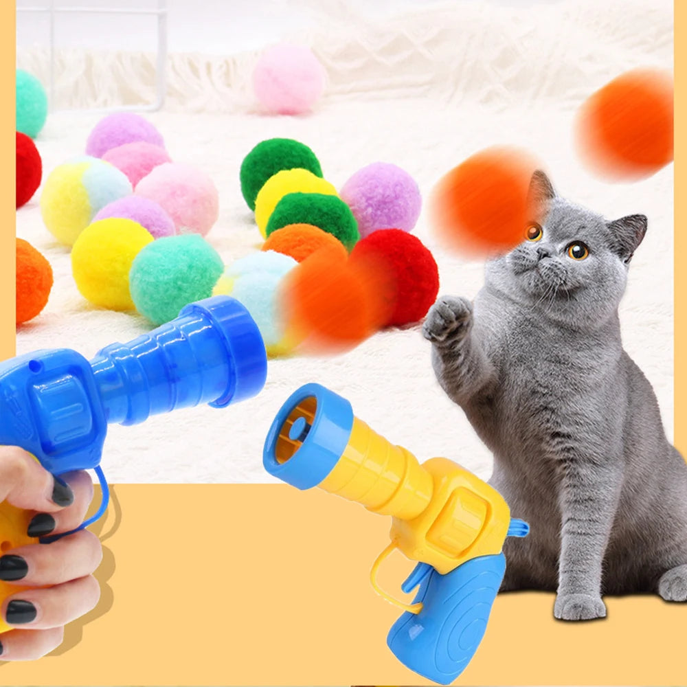 10-100pcs Cat Plush Ball Shooting Gun Funny Cat Toys Interactive Launch Training Toy For Pet Kitten Creative Mini Shooting Games