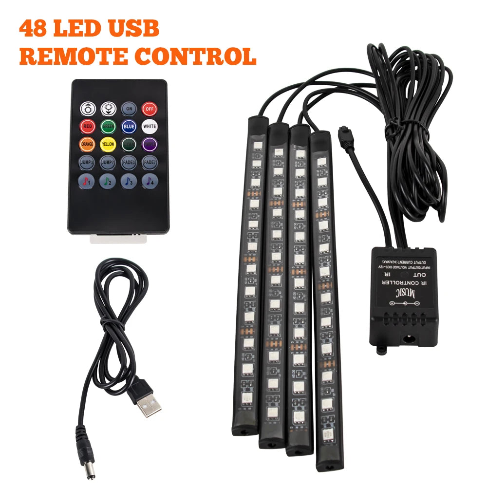 RGB LED Car Interior Ambient Light – 48/72 LED, Music Sync