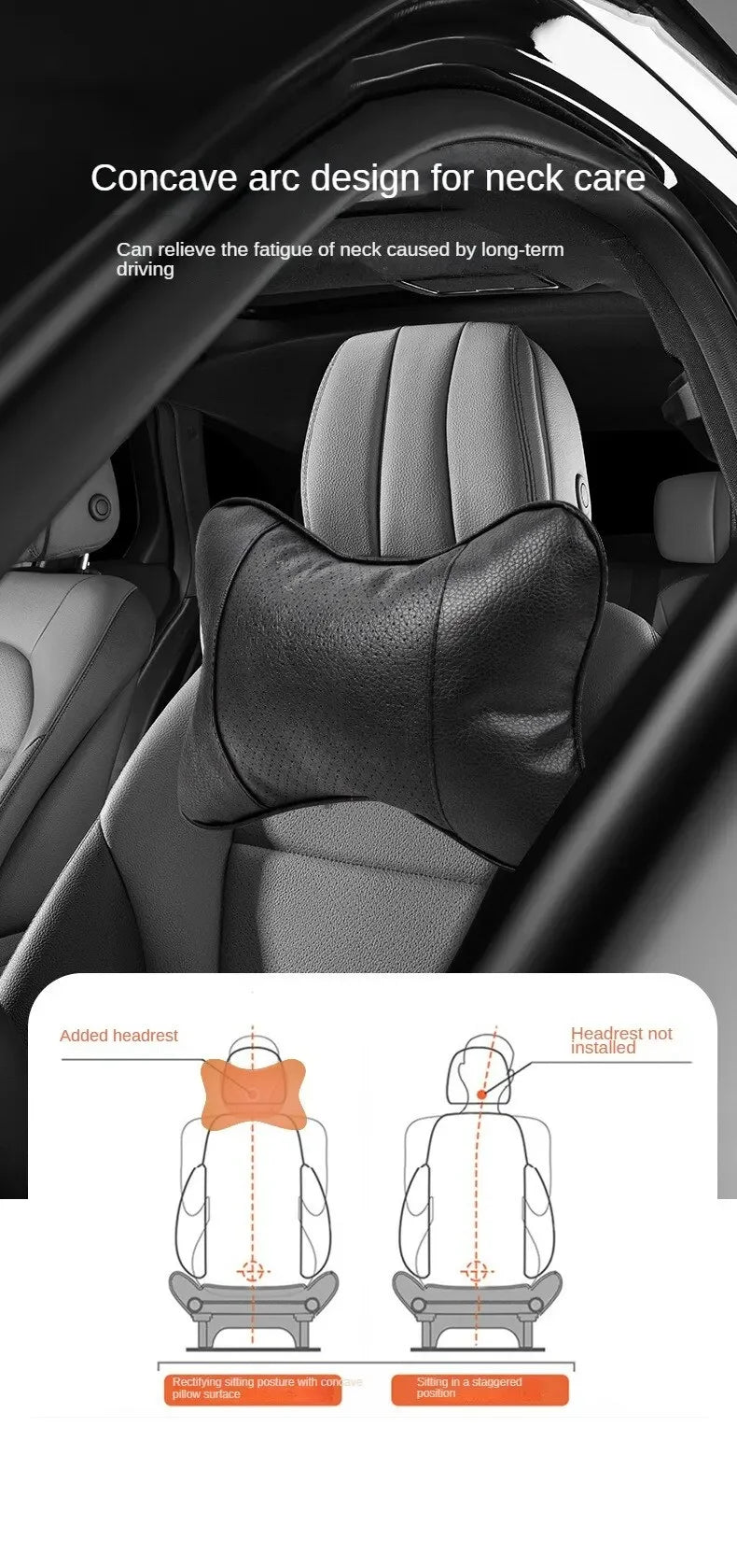 Car Seat Headrest Neck Pillow – PU Leather, Breathable Mesh