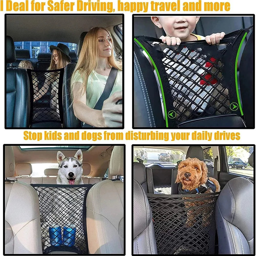 Dog Car Rear Seat Barrier with Storage Bag – Mesh Safety Net