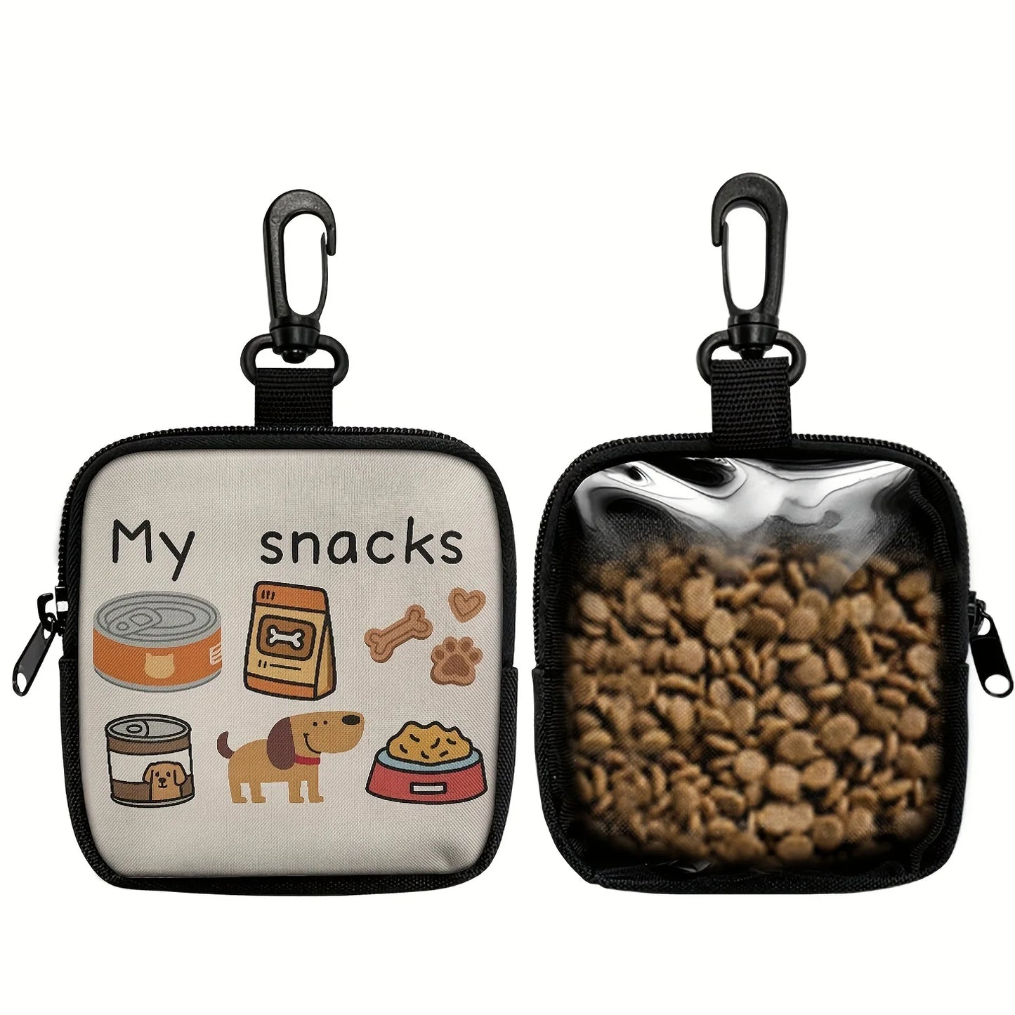 1pc Cute Dog Print Dog Treat Pouch Dog Treat Bag with Hook Up and Zipper Puppy Training Bag Hnadle Snack Bag for Dog