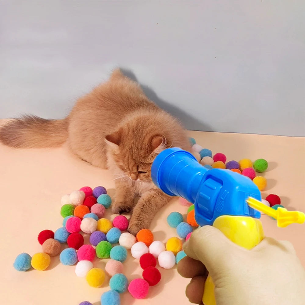 10-100pcs Cat Plush Ball Shooting Gun Funny Cat Toys Interactive Launch Training Toy For Pet Kitten Creative Mini Shooting Games