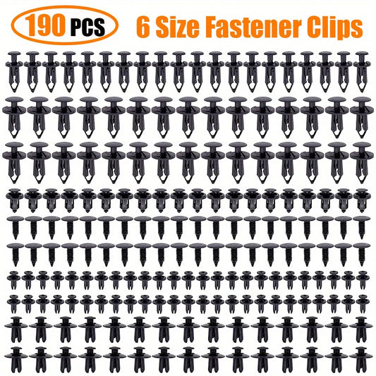 Car Plastic Retainer Clip Kit – 190pcs, 6 Sizes