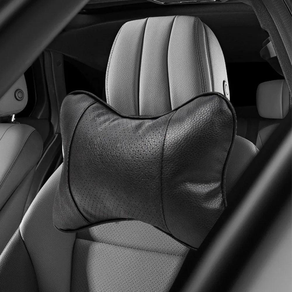 Car Seat Headrest Neck Pillow – PU Leather, Breathable Mesh