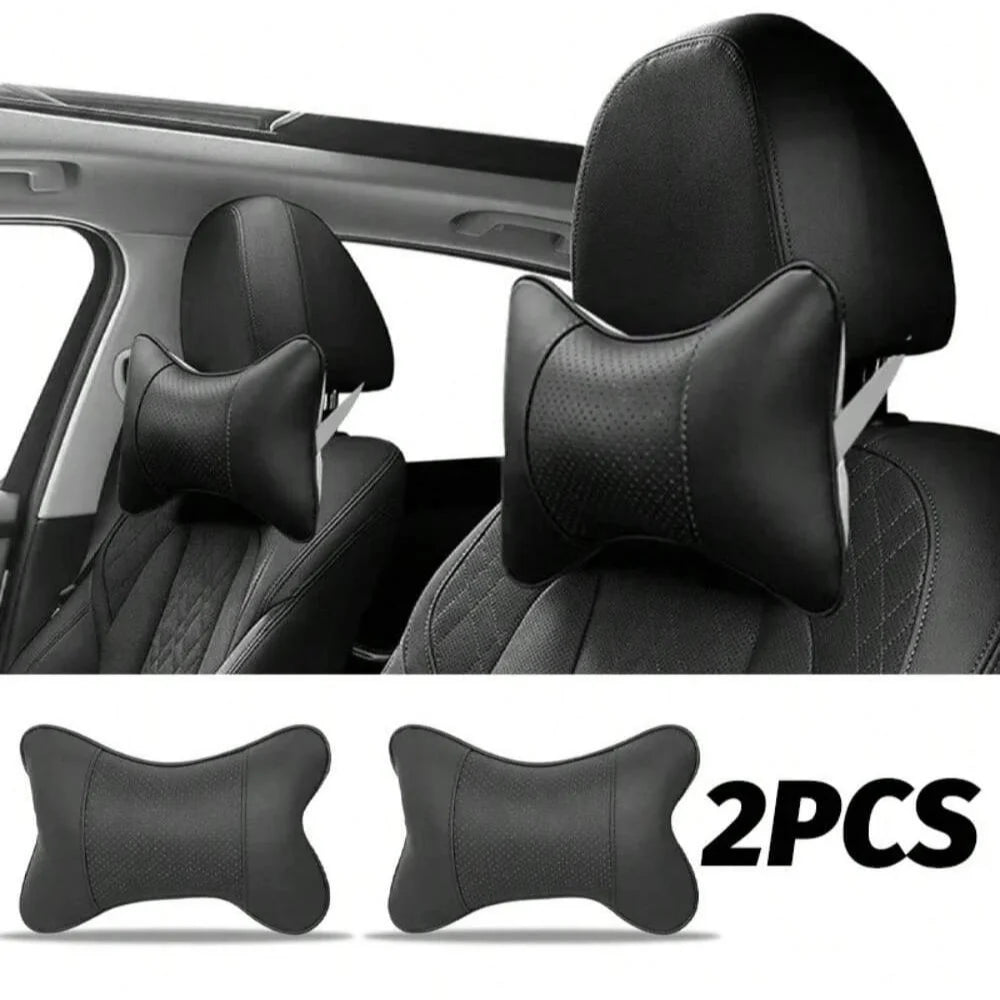 Car Seat Headrest Neck Pillow – PU Leather, Breathable Mesh