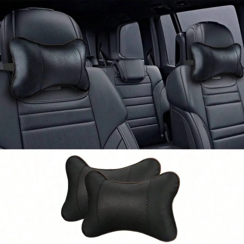 Car Seat Headrest Neck Pillow – PU Leather, Breathable Mesh