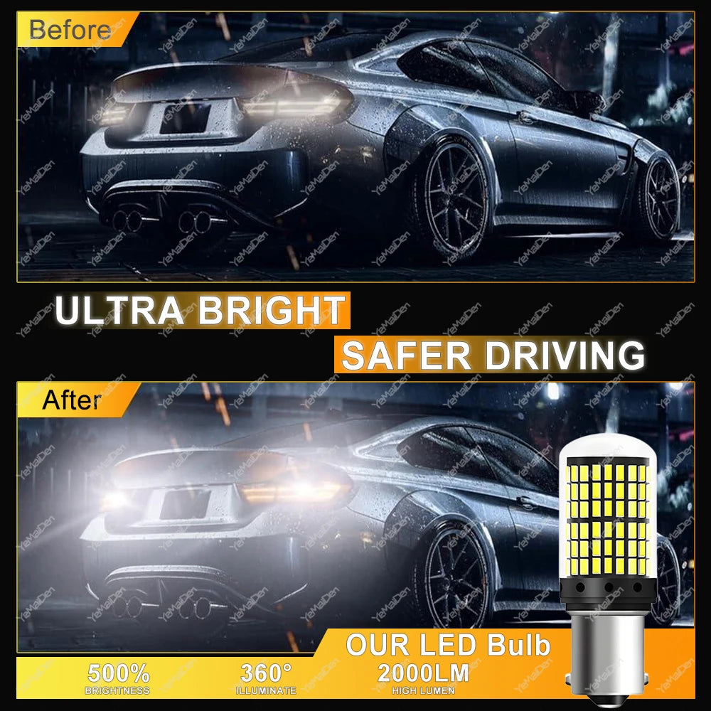 T20 7443 / 1156 BA15S LED Bulbs – 144SMD, 2000LM