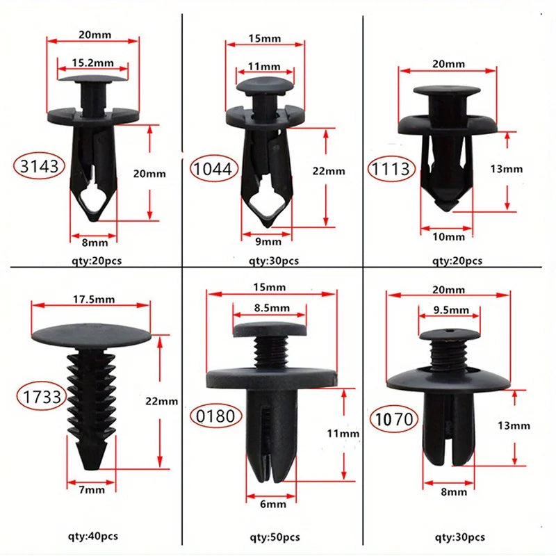 Car Plastic Retainer Clip Kit – 190pcs, 6 Sizes
