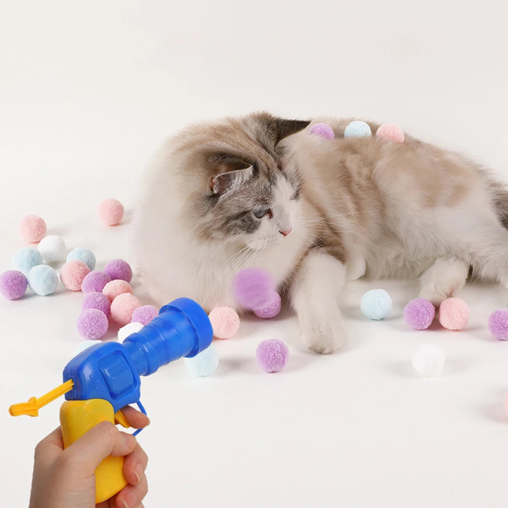 10-100pcs Cat Plush Ball Shooting Gun Funny Cat Toys Interactive Launch Training Toy For Pet Kitten Creative Mini Shooting Games