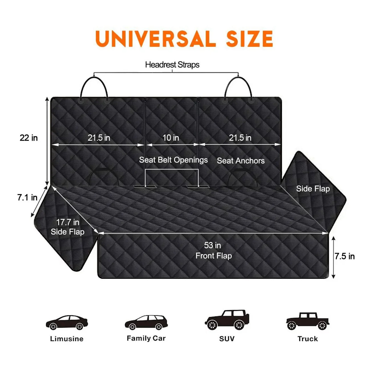 Dog Car Rear Seat Cover – Waterproof Hammock with Shoulder Straps, 135x56cm