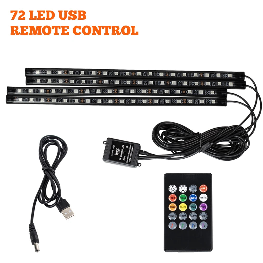 RGB LED Car Interior Ambient Light – 48/72 LED, Music Sync