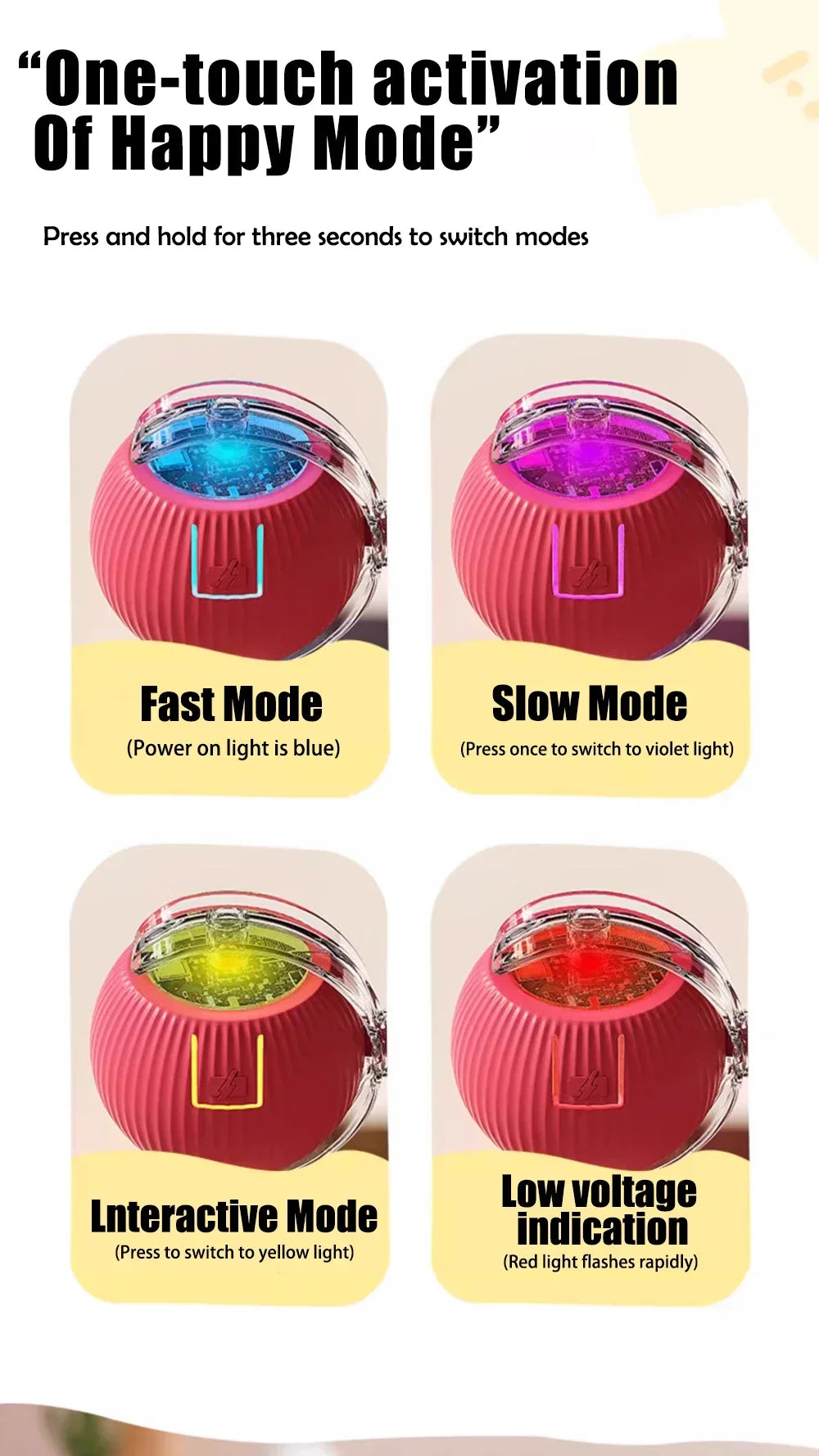 1~3pcs Cat Interactive Ball Toy Automatic Rolling Ball Tail Rechargeable Smart Pet Electric Toy Dog Cat Training Imitate Mouse