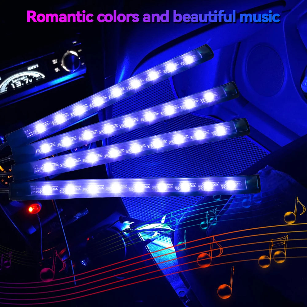 RGB LED Car Interior Ambient Light – 48/72 LED, Music Sync