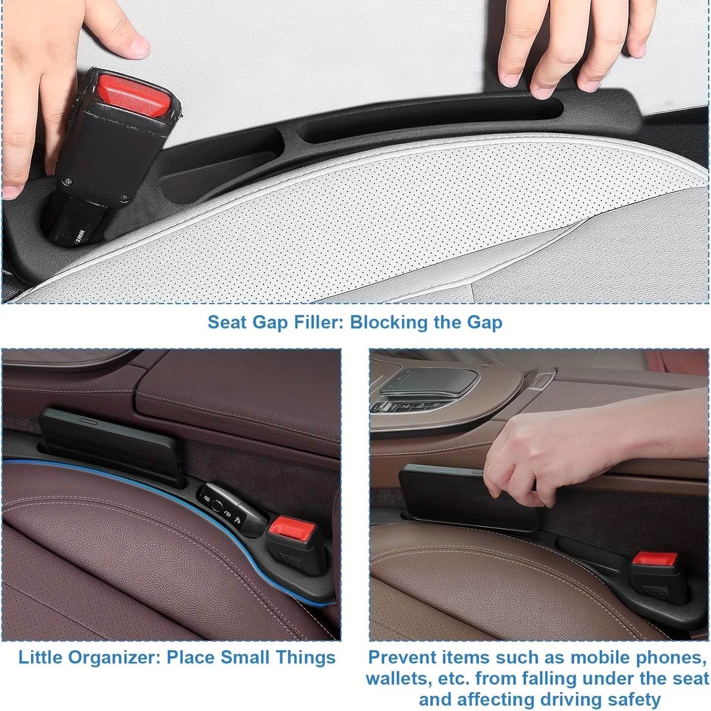 Car Seat Gap Filler with Storage Grooves – PU, 2pc