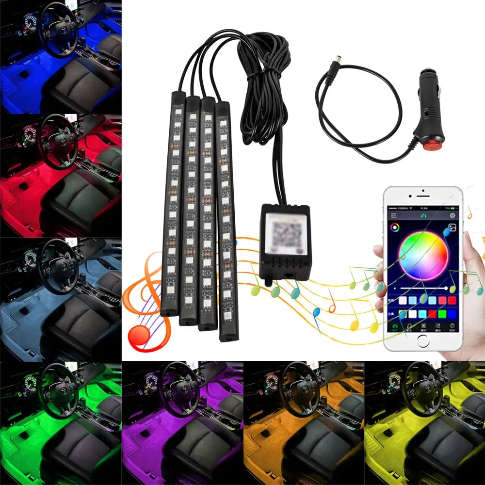 RGB LED Car Interior Ambient Light – Music & App Control