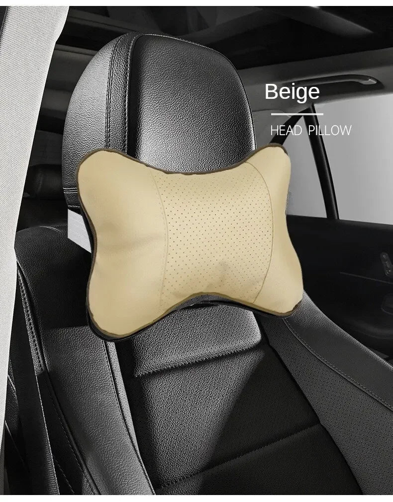 Car Seat Headrest Neck Pillow – PU Leather, Breathable Mesh