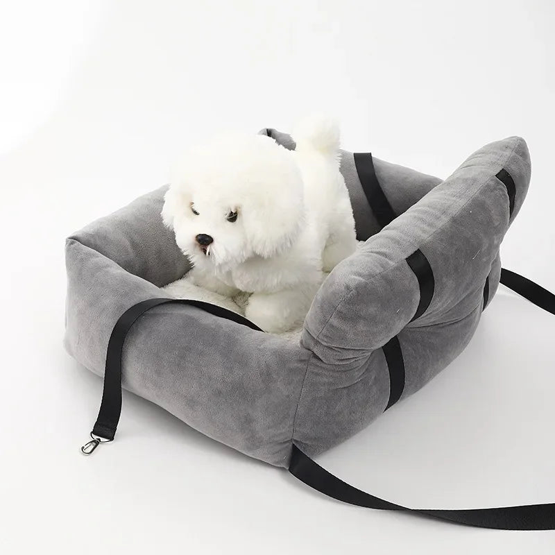 Soft Plush Pet Car Seat for Small Dogs & Cats – Adjustable Straps